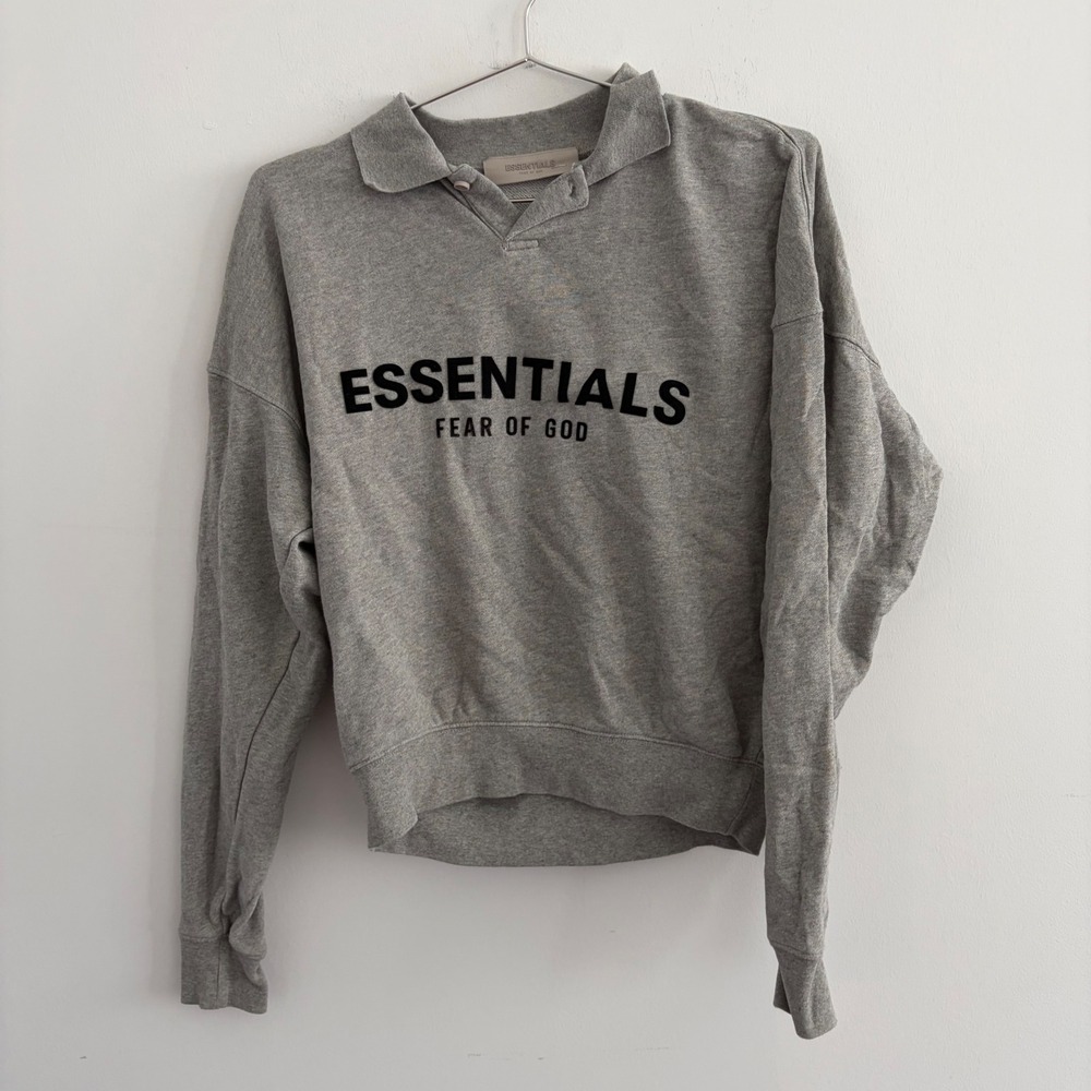Fear of God Essentials Grey Long Sleeve Polo Sweatshirt Kids 10